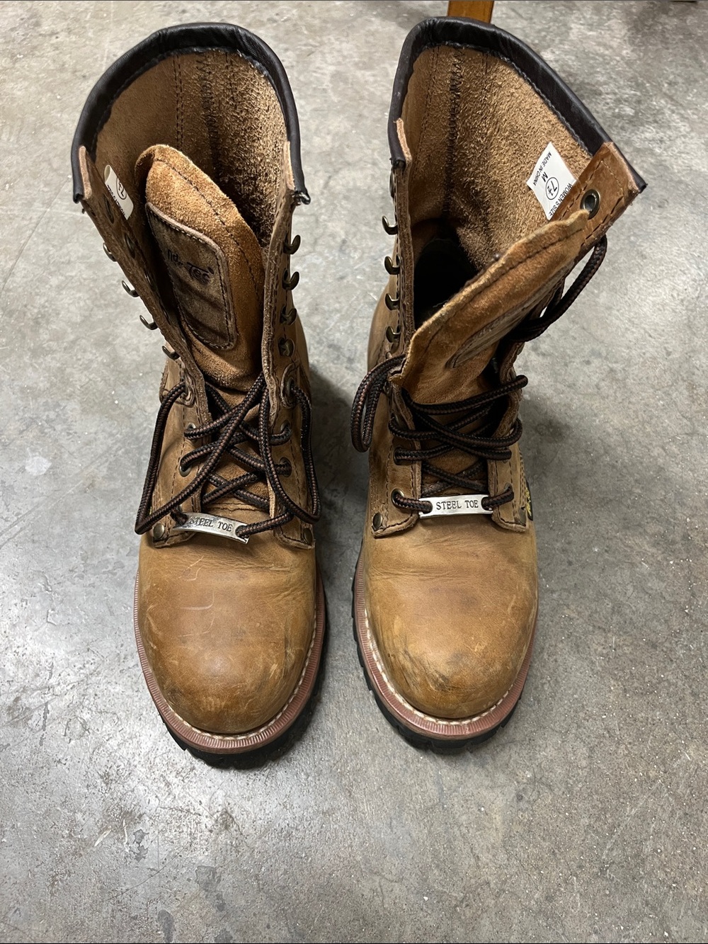 Steel toe tan Leather Lace-Up Work Boots - Picture 8 of 8